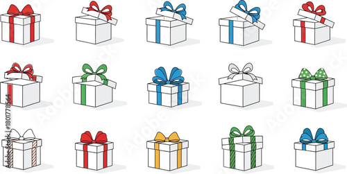 Collection of gift boxes with colorful ribbons