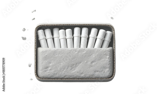 A box filled with white chalk sticks presents a classic educational tool. The textured container adds a unique touch, perfect for illustrating educational concepts.