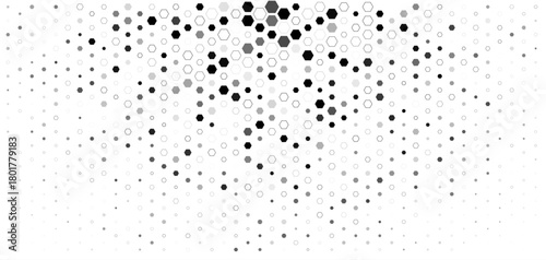 Medtech Biotech Background Pattern Texture, Clean Hexagon Scatter On White With Soft Halftone Flow, Modern Scientific BG Backdrop Wallpaper For Healthcare Dashboards And Reports. Vector Illustration.