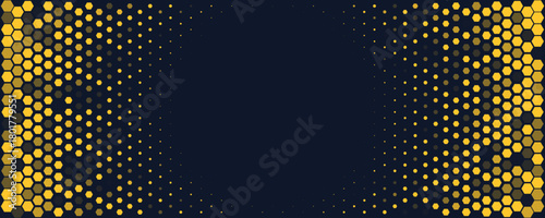 Hexagon Background Glowing Honeycomb Pattern In Yellow Blue Colors for AI, Tech Digital Forum and Conference Ad Presentation. Hexagonal Modern Texture. Halftone Gradient Backdrop. Vector Abstract BG