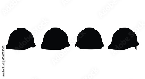 Four construction helmets, different angles
