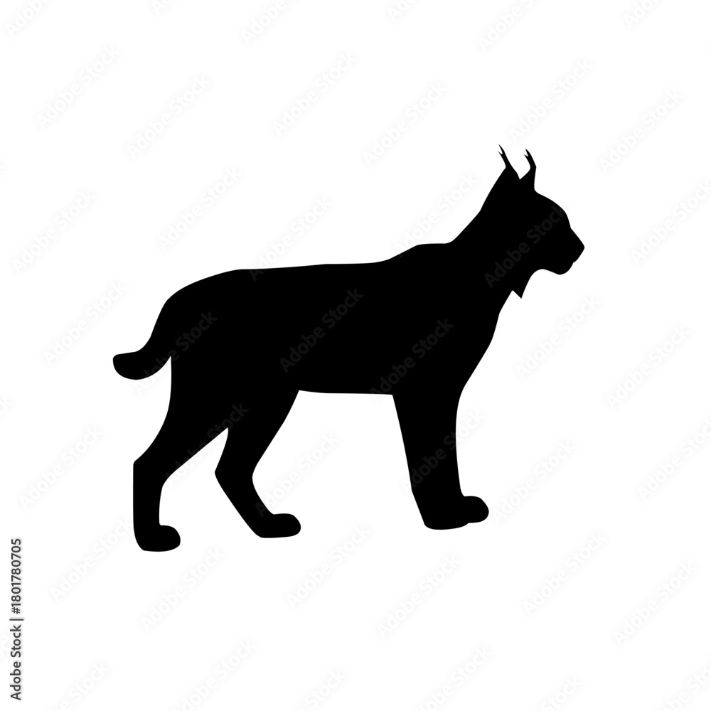 Obraz premium Wild cat silhouette walking in side view. Simple black animal shape perfect for logos, wildlife icons, outdoor designs, nature themes, stickers, and vector illustrations
