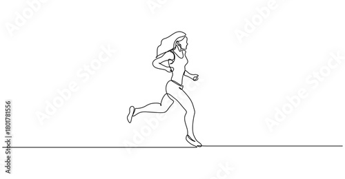 Continuous one line drawing of woman running athlete minimal vector illustration for sport fitness concept. Isolated on transparent background
