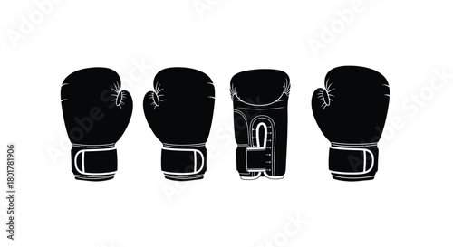 Four black boxing gloves in a row formation