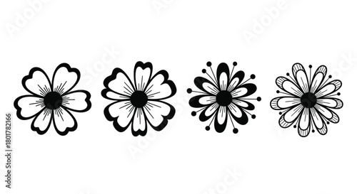 Four black flower in a row formation