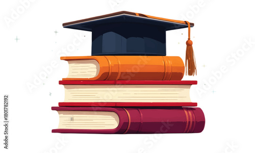 This image features a stack of books topped with a graduation cap, representing education, knowledge, and success. Ideal for academic and celebratory themes.