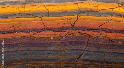 Earthy Layers: A captivating close-up of a geological cross-section reveals a rich tapestry of colors and textures, illustrating the slow, enduring story of the earth