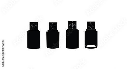 Four usb flash drives in a row, data storage