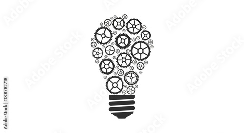 Conceptual illustration of a light bulb formed from interconnected gears symbolizing innovation and creative ideas