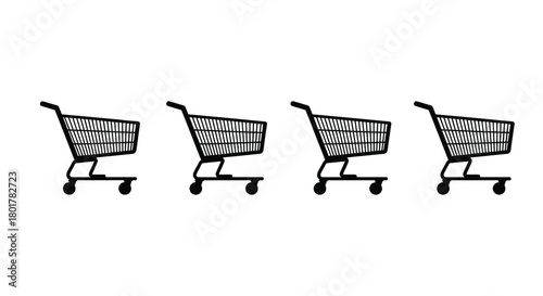 Four black shopping cart silhouettes in a row
