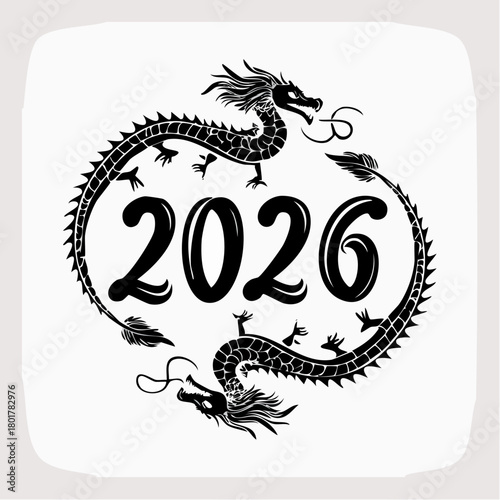 2026年辰年デザイン – 龍をモチーフにしたモダンで華やかな年賀イラスト