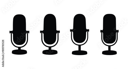 Four microphone icons in black in a row