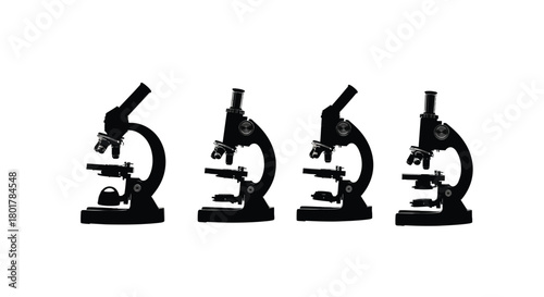 Four microscopes in a row, science equipment