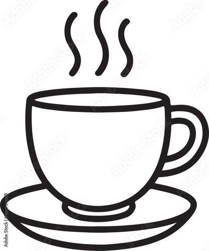 Line art of a steaming coffee cup and saucer drink