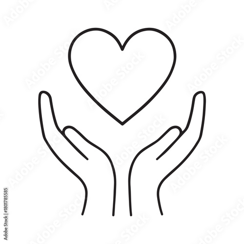 Hands holding a heart outline icon love care