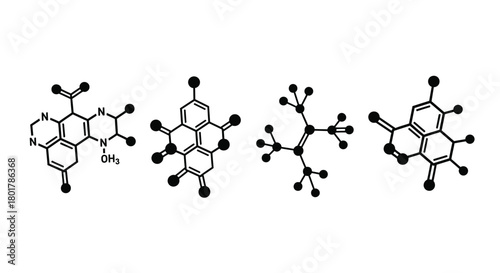 Four chemical structures in a row, vector art
