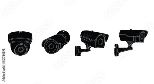 Four security camera silhouettes in a row design