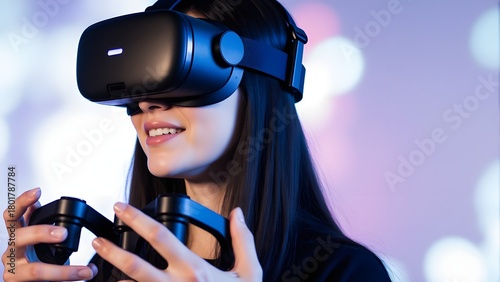 Fully Immersed: Young Woman's Thrilling Virtual Reality Gaming Experience