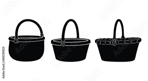 Three black baskets in a row
