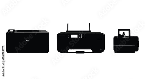 Three black printers, different types and sizes