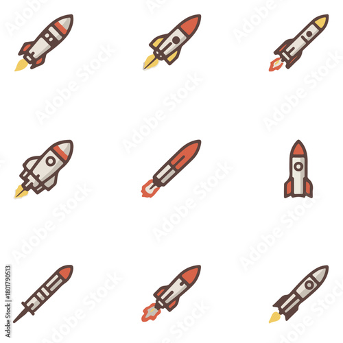 Missile launch icon set, modern missile set, missile weapon icon