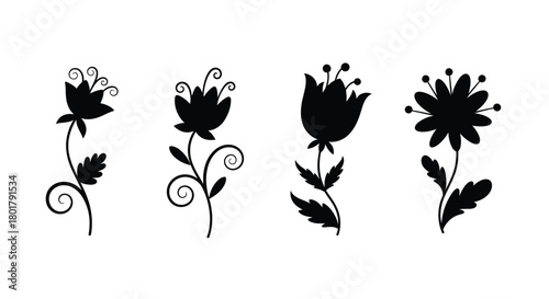 Four floral silhouettes, decorative flower design