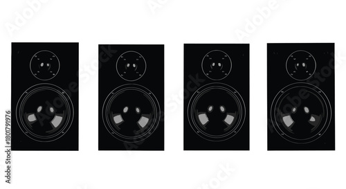 Four black speakers in a horizontal row
