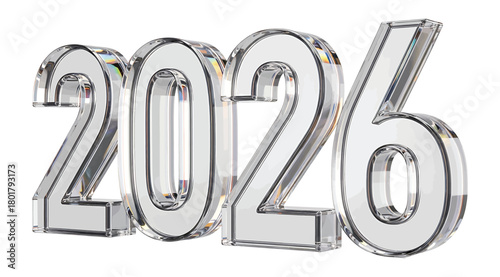 The year 2026 rendered in a 3d crystal font, isolated on a, symbolizing the future, new beginnings, and upcoming events