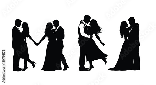 Collection of couples dancing for love concept