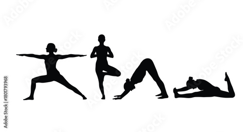 Yoga poses silhouette, , fitness and wellness