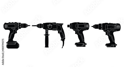 Silhouette of different types of drill