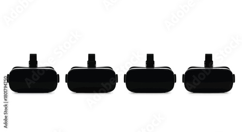 Four vr headsets in a row concept