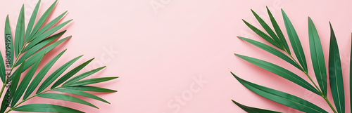 serene intricately painted palm fronds set soft pastel pink background ideal tropical summer theme ample