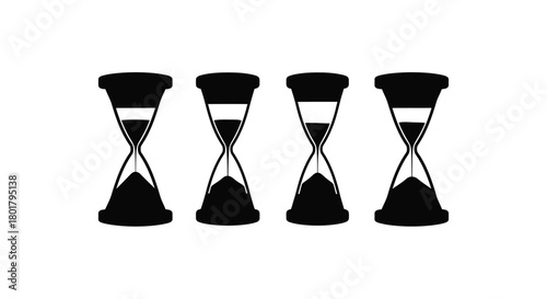 Four black hourglass for time management concept