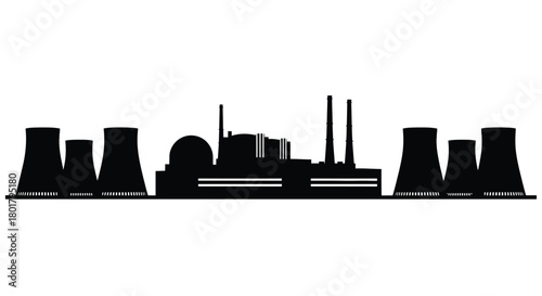 Nuclear power plant silhouette in a row