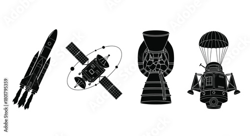 Space rocket silhouette in a row pattern