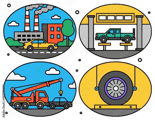 Industrial and Automotive Themed Vector Icons Set