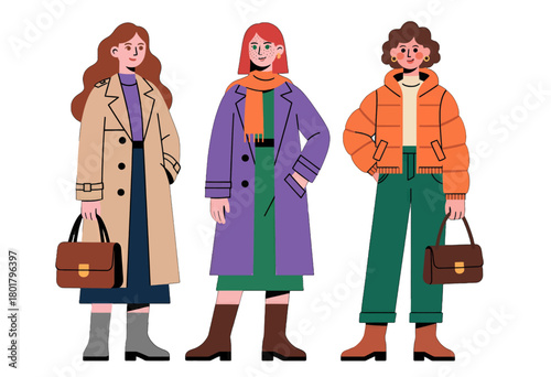 Stylish Women in Winter Outfits with Bags and Boots