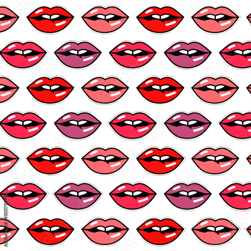 Vibrant Red Lips Pattern in Pop Art Style