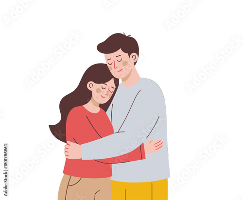 Warm Hug Between a Smiling Couple, Cartoon Style