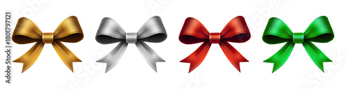 gold, silver, red, and green color satin bows