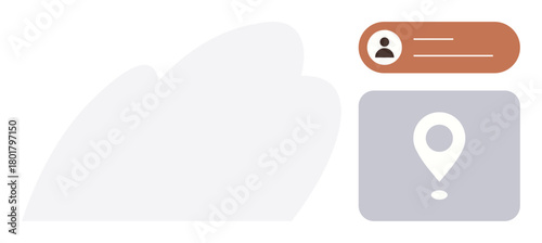 Profile header with a user avatar, personal details next to a large location pin. Ideal for identity, navigation, user interface, apps, geotagging, online services contact. Simple flat metaphor