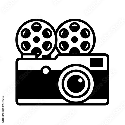 Vintage film camera with dual film reels icon