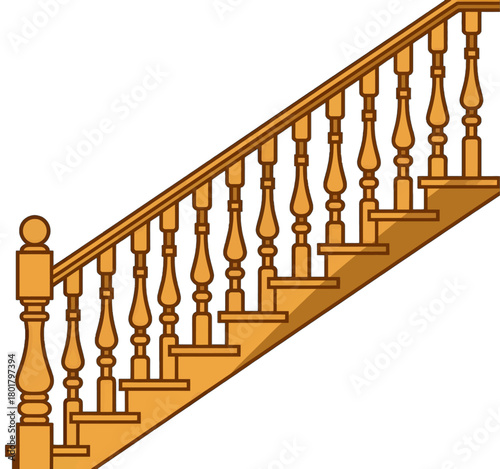 Wooden Staircase with Ornate Balusters and Handrail