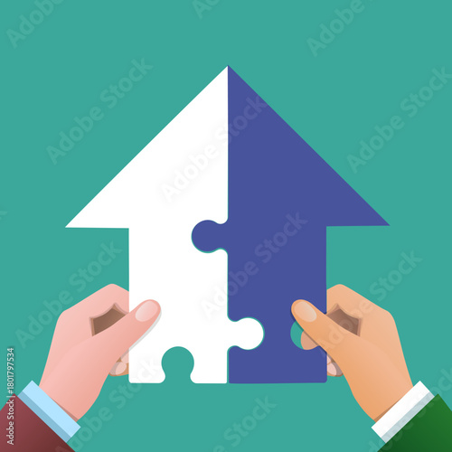 Human hands merge arrow puzzle