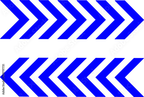 Blue chevron arrows in two rows pointing opposite directions, symbolizing motion, navigation, and progress in a bold modern graphic on a clean white background.
