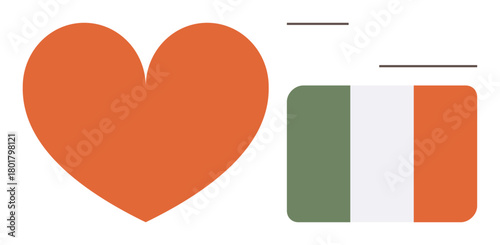 Papier peint Orange heart symbol next to green, white, and orange vertical-striped Irish flag