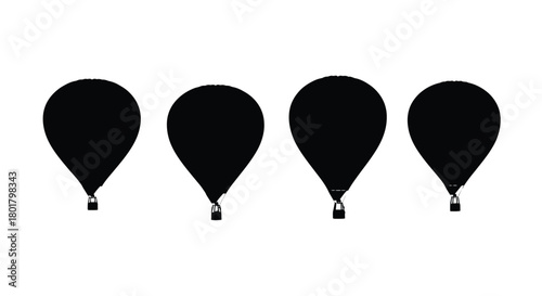 Four hot air balloon silhouettes in monochrome style