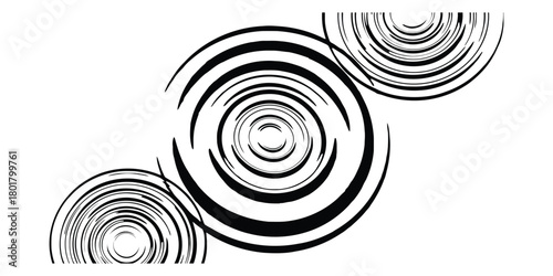 Three Black Swirling Circles on White Background spiral