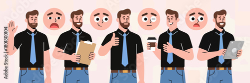 Businessman character set, minimal expressions and gestures, isolated